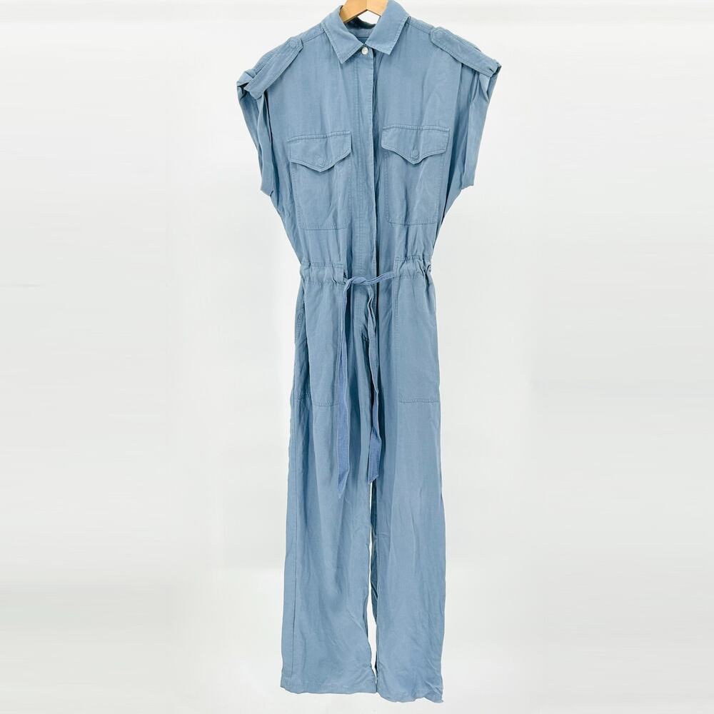 Y2K Rag & Bone Light Blue Linen Blend Button-Front Utility Jumpsuit